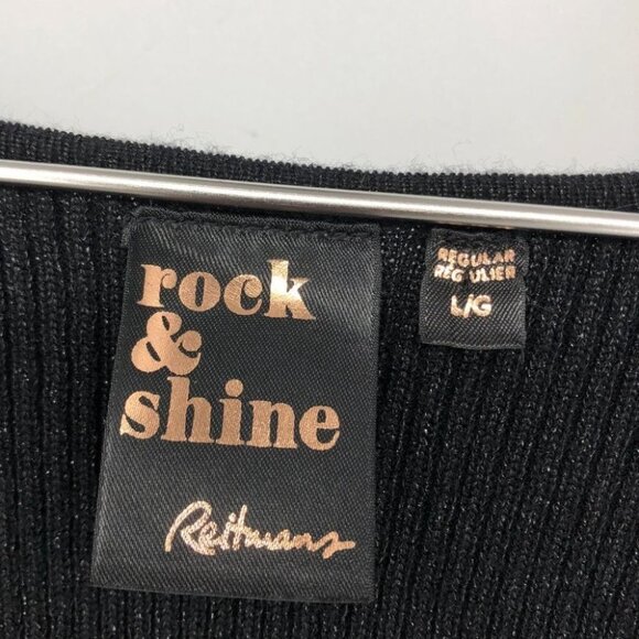 Reitmans Black flattering Diamond neck long sleeve shimmer knit sweater  L - Picture 3 of 14